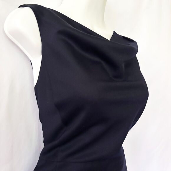 J.Crew Elegant Navy Cowl Midi Dress (12) 100% Wool Suiting Sleeveless Sheath - Picture 3 of 16
